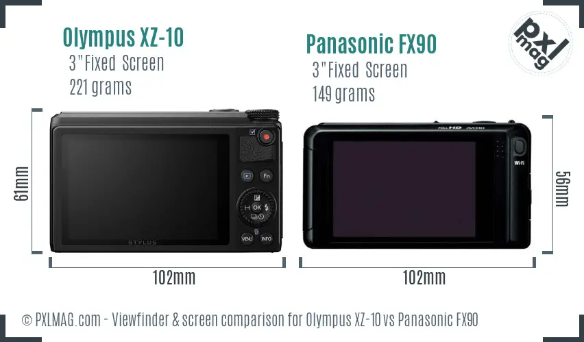 Olympus XZ-10 vs Panasonic FX90 Screen and Viewfinder comparison