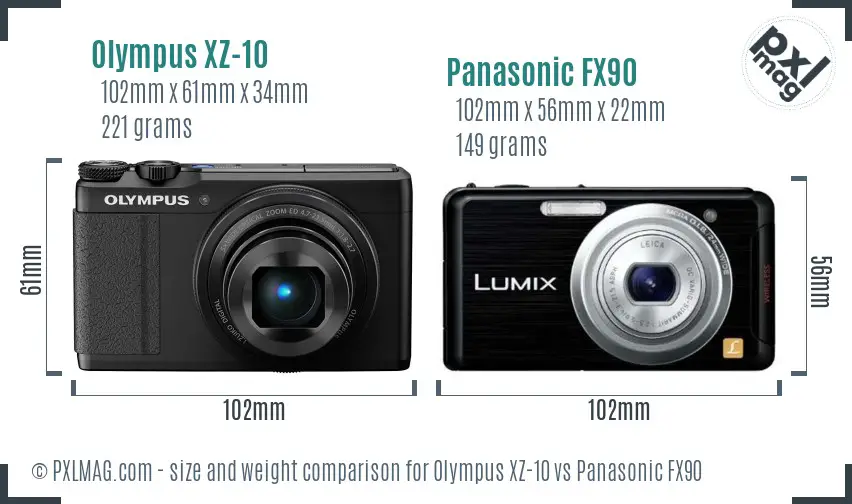 Olympus XZ-10 vs Panasonic FX90 size comparison