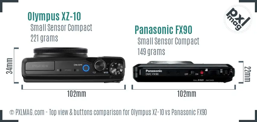 Olympus XZ-10 vs Panasonic FX90 top view buttons comparison