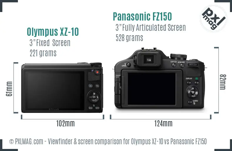 Olympus XZ-10 vs Panasonic FZ150 Screen and Viewfinder comparison