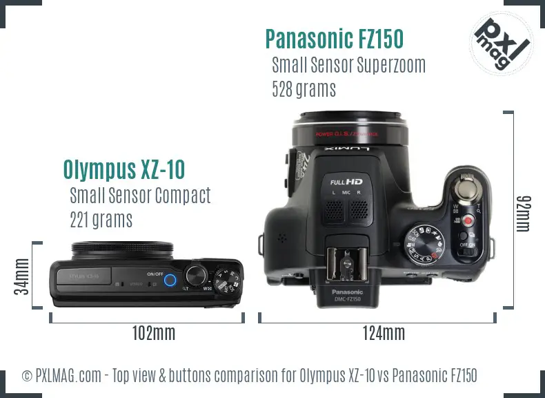 Olympus XZ-10 vs Panasonic FZ150 top view buttons comparison