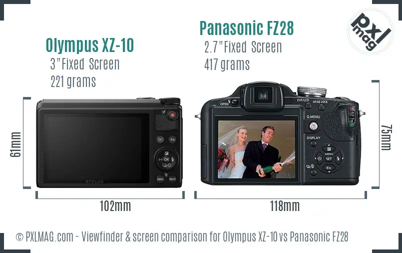 Olympus XZ-10 vs Panasonic FZ28 Screen and Viewfinder comparison