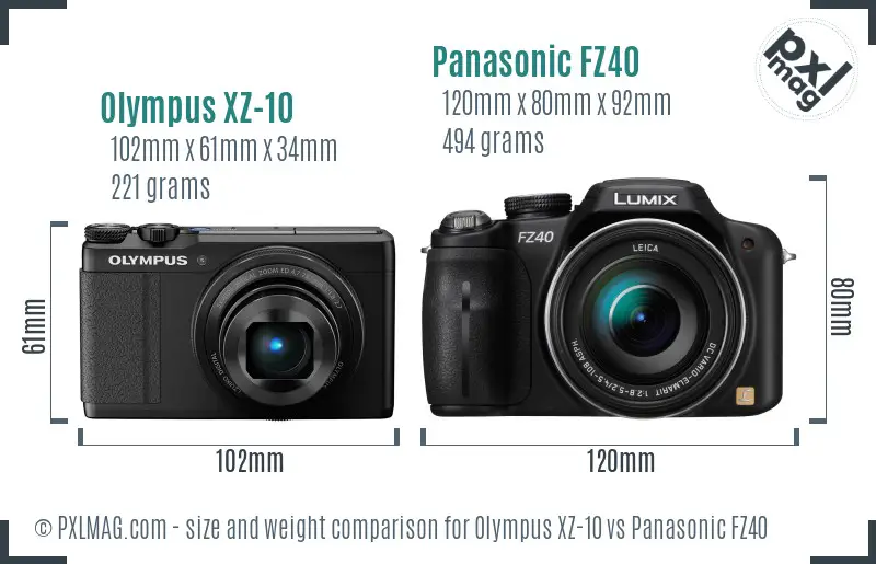 Olympus XZ-10 vs Panasonic FZ40 size comparison