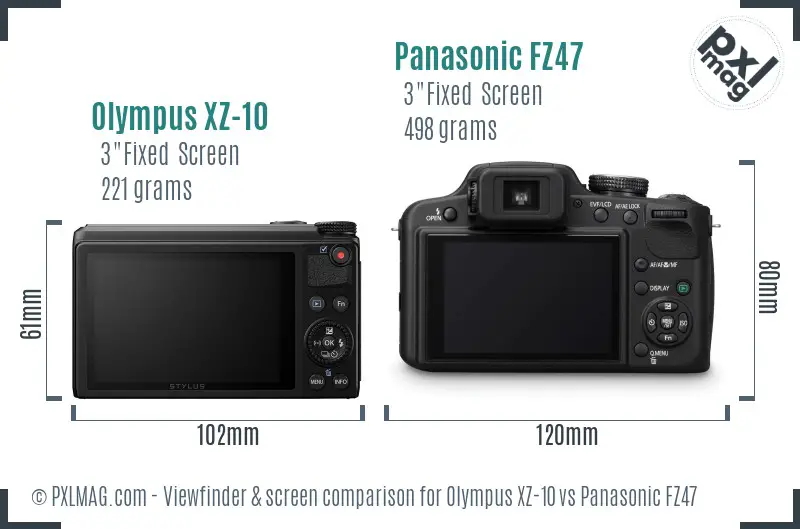 Olympus XZ-10 vs Panasonic FZ47 Screen and Viewfinder comparison