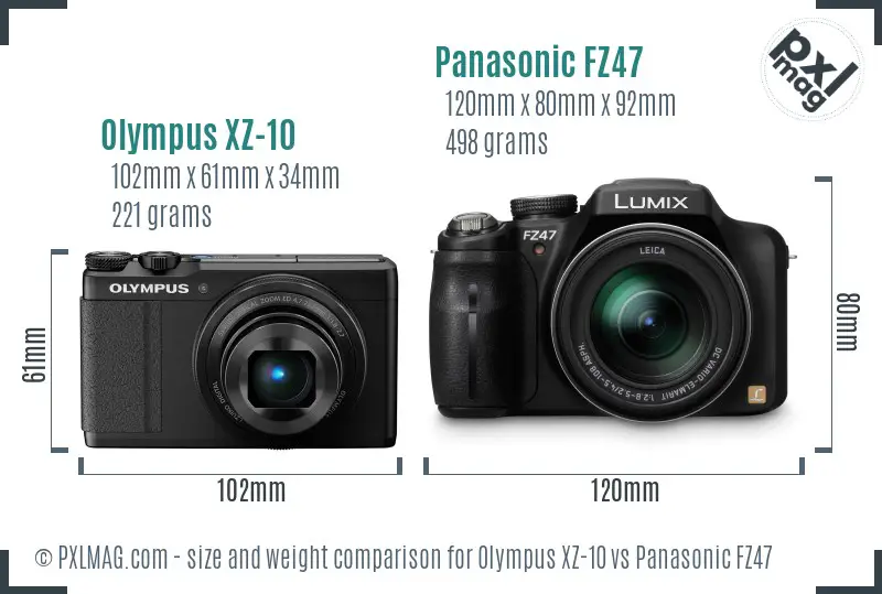 Olympus XZ-10 vs Panasonic FZ47 size comparison