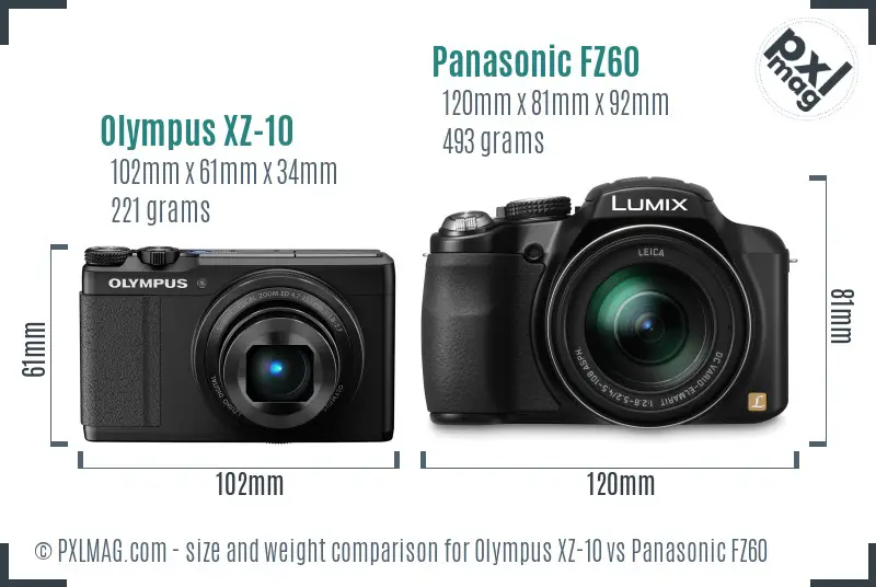 Olympus XZ-10 vs Panasonic FZ60 size comparison