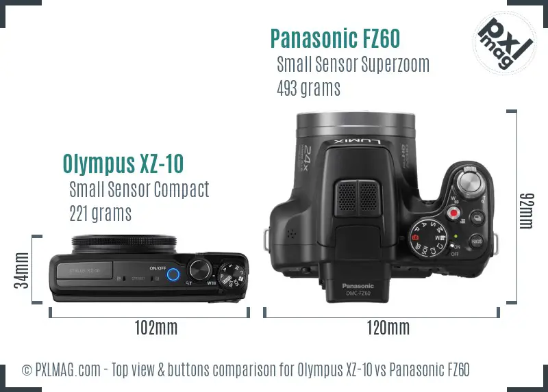 Olympus XZ-10 vs Panasonic FZ60 top view buttons comparison