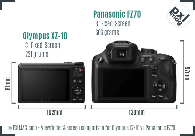 Olympus XZ-10 vs Panasonic FZ70 Screen and Viewfinder comparison