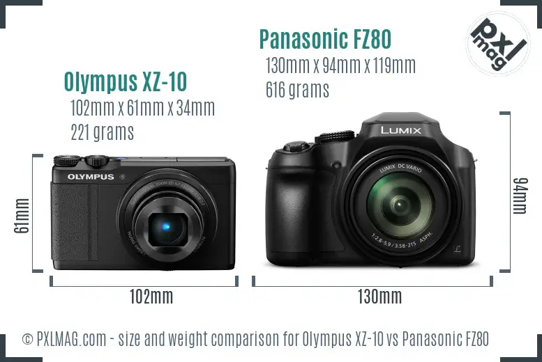 Olympus XZ-10 vs Panasonic FZ80 size comparison