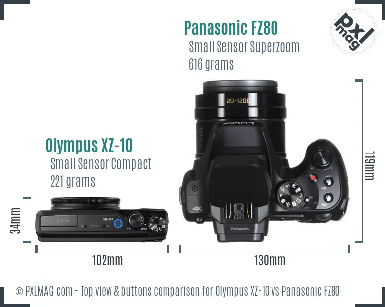 Olympus XZ-10 vs Panasonic FZ80 top view buttons comparison