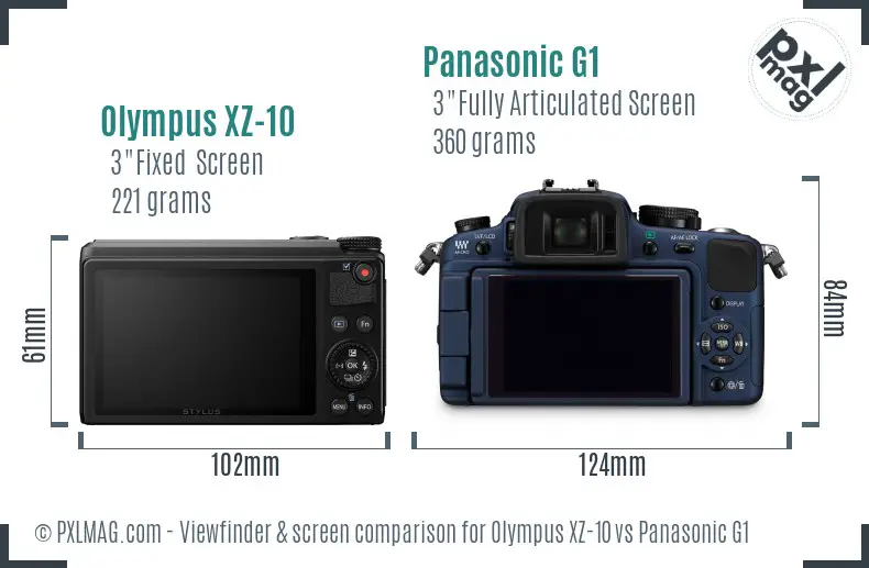 Olympus XZ-10 vs Panasonic G1 Screen and Viewfinder comparison