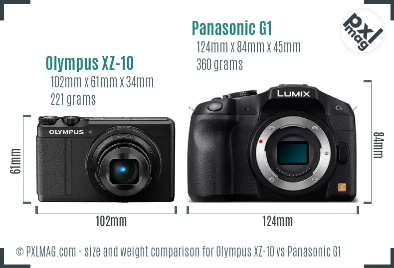 Olympus XZ-10 vs Panasonic G1 size comparison