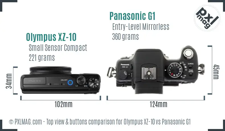 Olympus XZ-10 vs Panasonic G1 top view buttons comparison