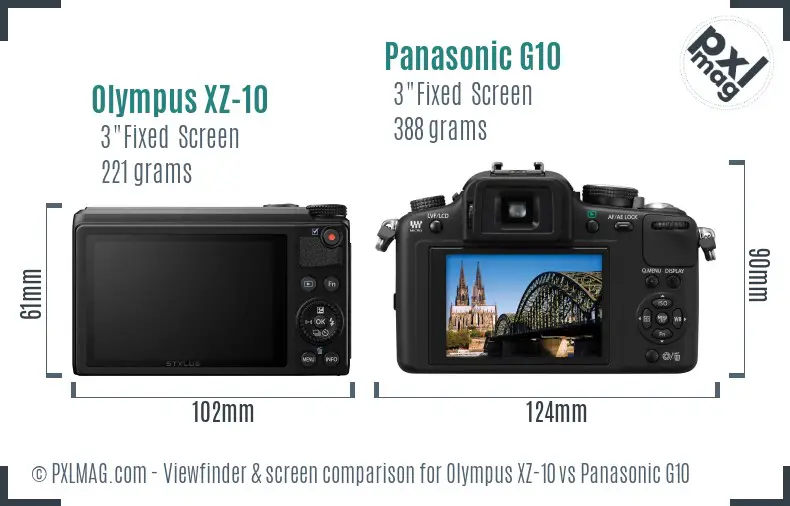 Olympus XZ-10 vs Panasonic G10 Screen and Viewfinder comparison