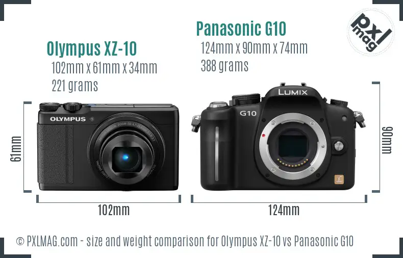 Olympus XZ-10 vs Panasonic G10 size comparison