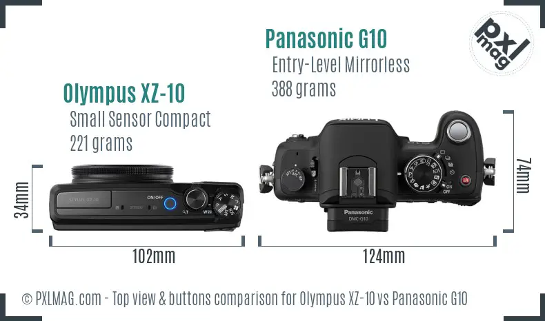 Olympus XZ-10 vs Panasonic G10 top view buttons comparison