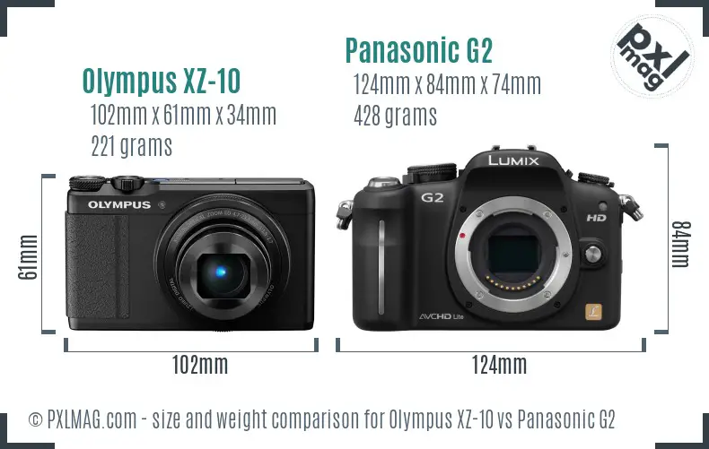 Olympus XZ-10 vs Panasonic G2 size comparison Olympus XZ-10 vs Panasonic G2 size comparison
