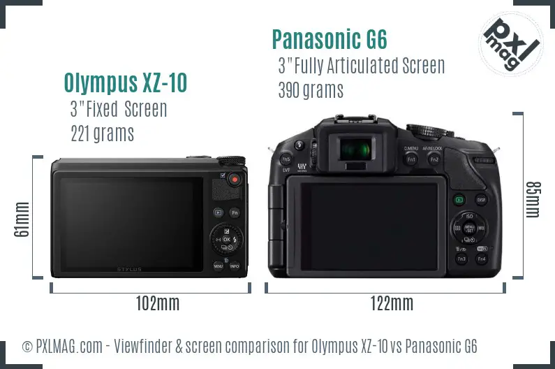 Olympus XZ-10 vs Panasonic G6 Screen and Viewfinder comparison Olympus XZ-10 vs Panasonic G6 Screen and Viewfinder comparison