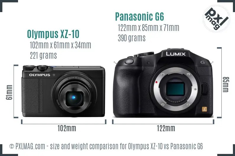 Olympus XZ-10 vs Panasonic G6 size comparison Olympus XZ-10 vs Panasonic G6 size comparison