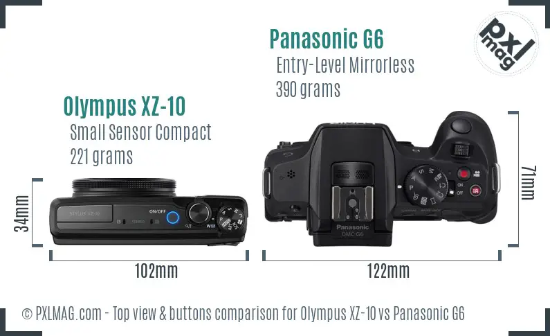 Olympus XZ-10 vs Panasonic G6 top view buttons comparison Olympus XZ-10 vs Panasonic G6 top view buttons comparison