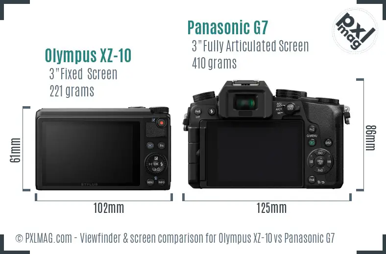 Olympus XZ-10 vs Panasonic G7 Screen and Viewfinder comparison