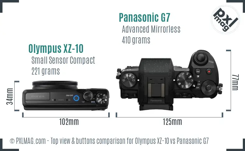 Olympus XZ-10 vs Panasonic G7 top view buttons comparison