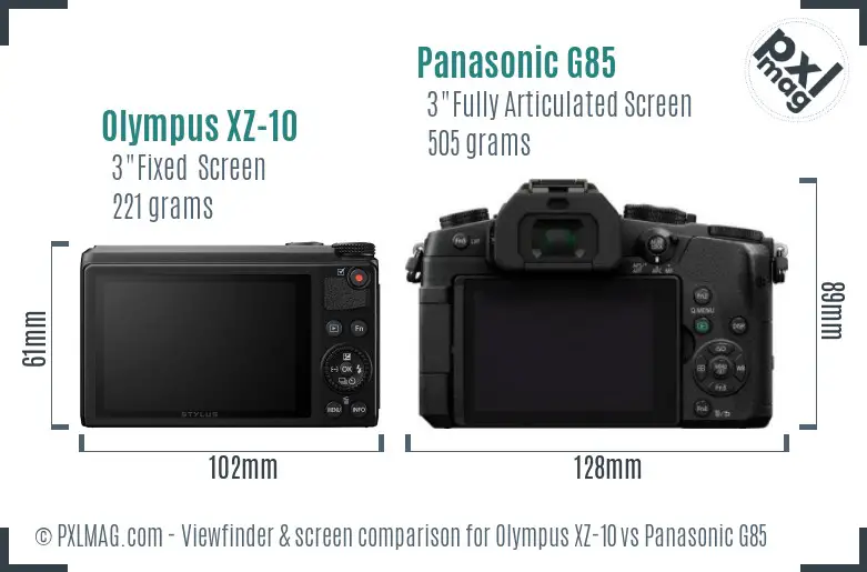 Olympus XZ-10 vs Panasonic G85 Screen and Viewfinder comparison