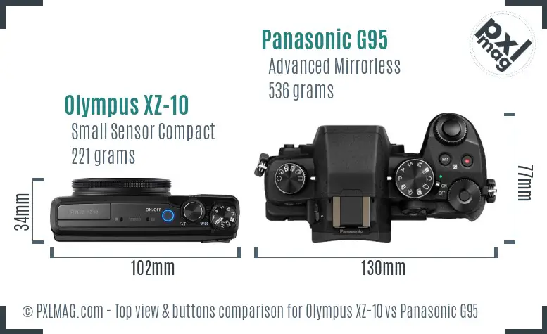 Olympus XZ-10 vs Panasonic G95 top view buttons comparison