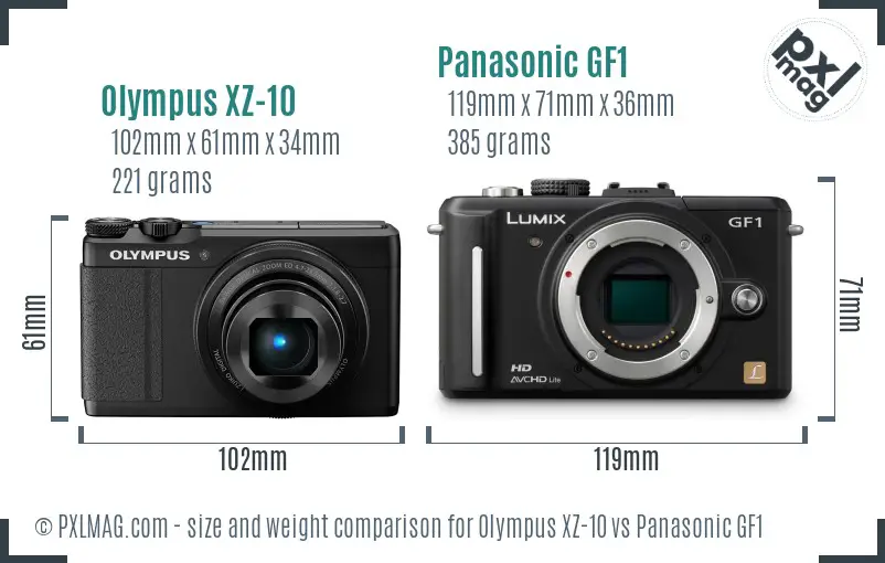 Olympus XZ-10 vs Panasonic GF1 size comparison Olympus XZ-10 vs Panasonic GF1 size comparison