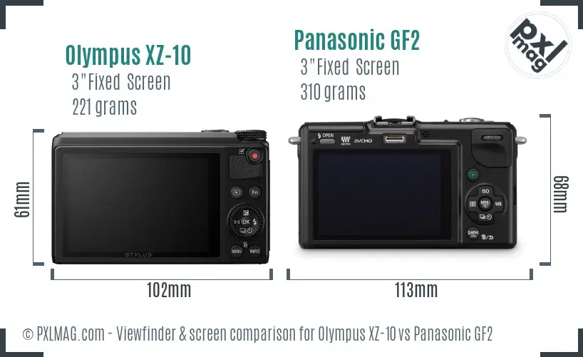 Olympus XZ-10 vs Panasonic GF2 Screen and Viewfinder comparison