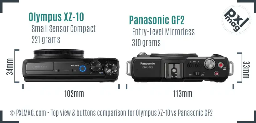 Olympus XZ-10 vs Panasonic GF2 top view buttons comparison