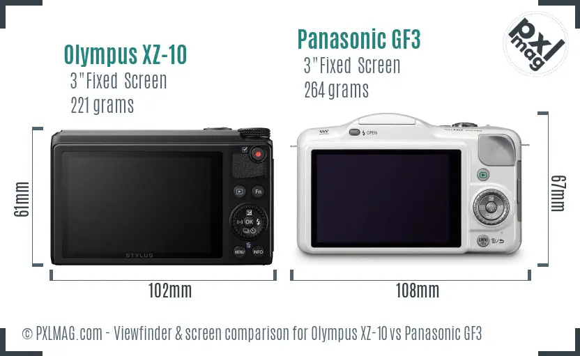 Olympus XZ-10 vs Panasonic GF3 Screen and Viewfinder comparison