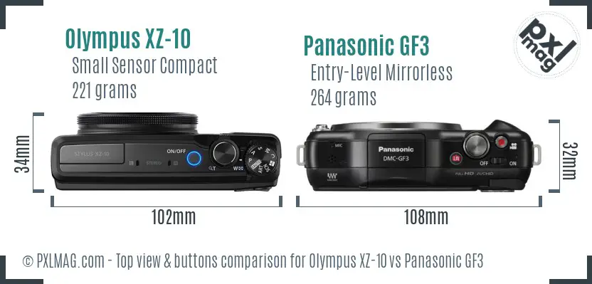 Olympus XZ-10 vs Panasonic GF3 top view buttons comparison