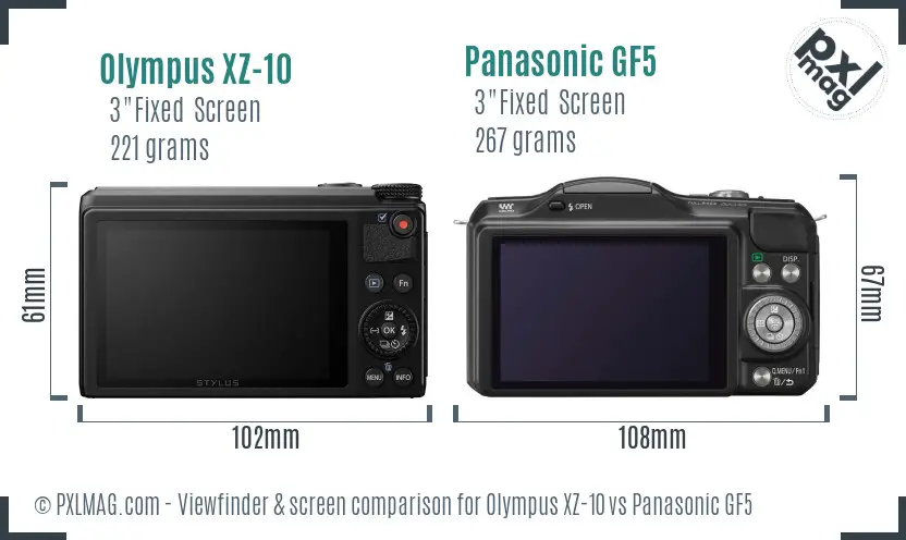 Olympus XZ-10 vs Panasonic GF5 Screen and Viewfinder comparison