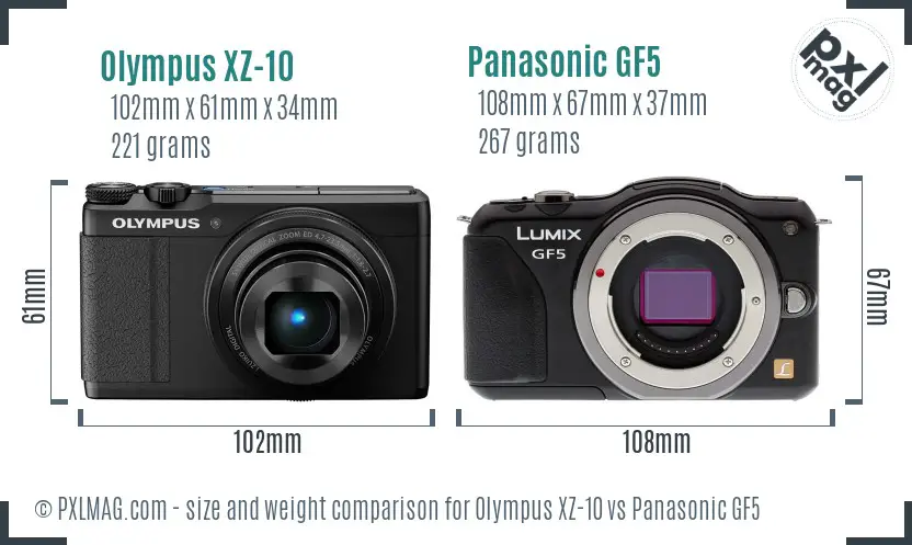 Olympus XZ-10 vs Panasonic GF5 size comparison