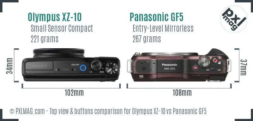 Olympus XZ-10 vs Panasonic GF5 top view buttons comparison