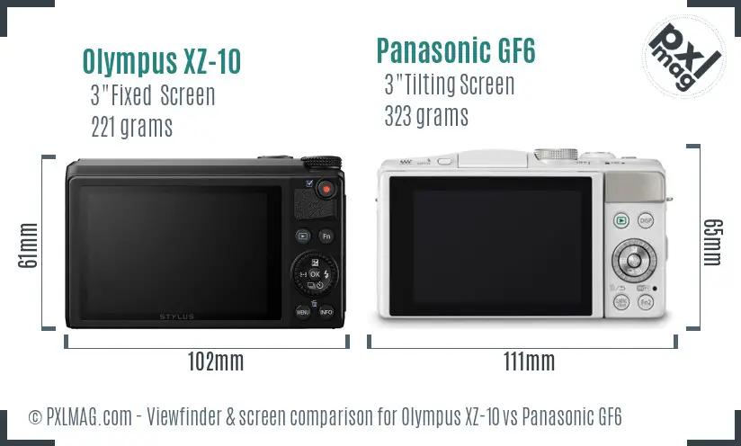 Olympus XZ-10 vs Panasonic GF6 Screen and Viewfinder comparison