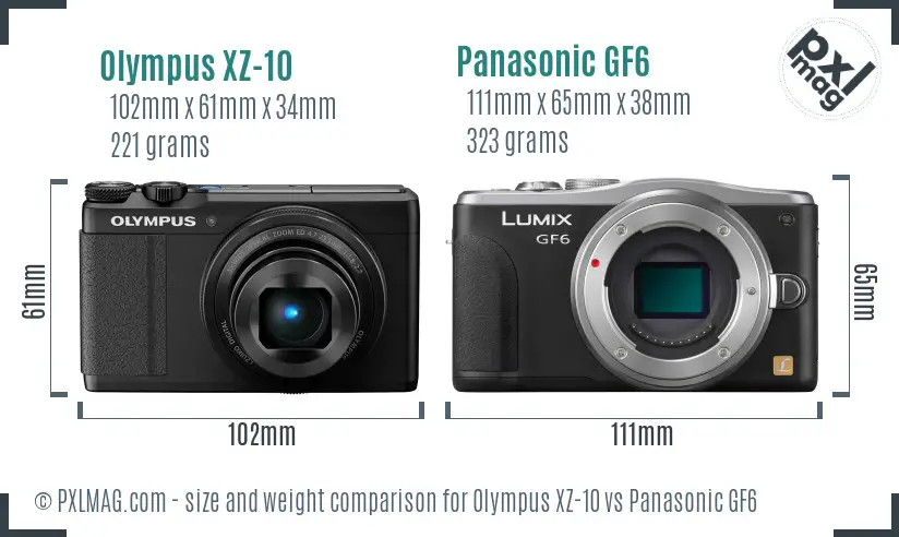 Olympus XZ-10 vs Panasonic GF6 size comparison