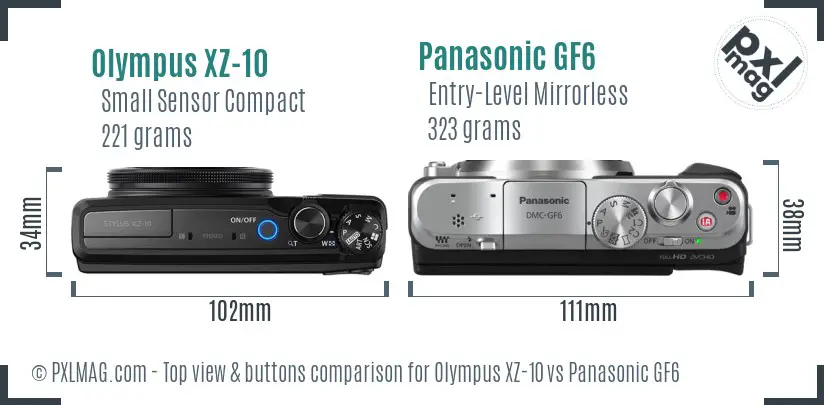 Olympus XZ-10 vs Panasonic GF6 top view buttons comparison