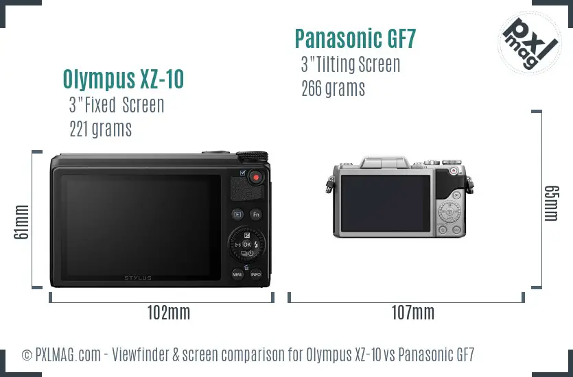 Olympus XZ-10 vs Panasonic GF7 Screen and Viewfinder comparison