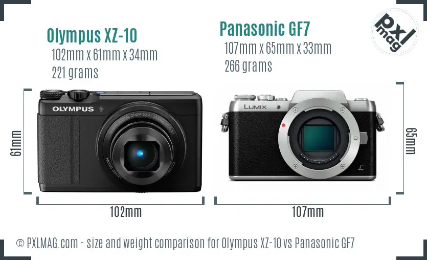 Olympus XZ-10 vs Panasonic GF7 size comparison