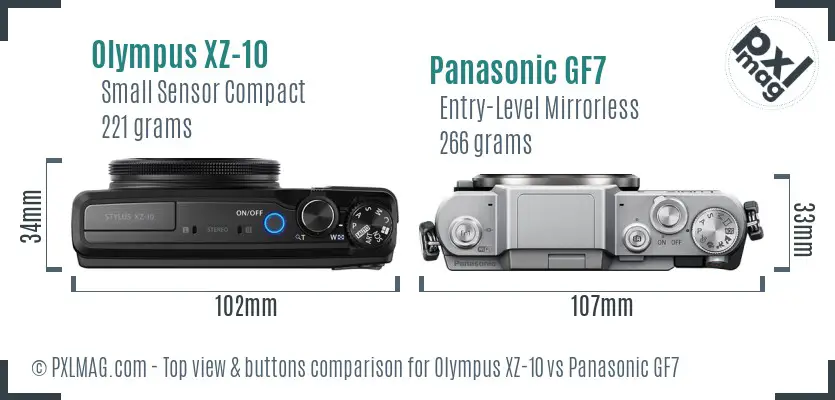 Olympus XZ-10 vs Panasonic GF7 top view buttons comparison