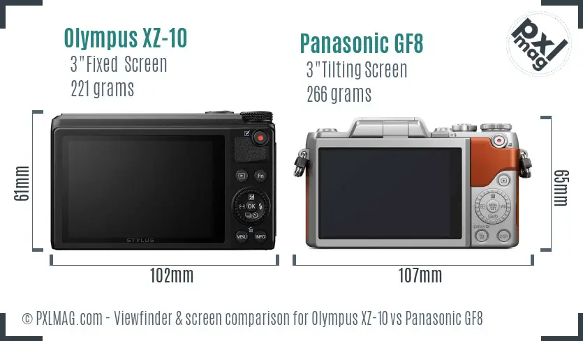 Olympus XZ-10 vs Panasonic GF8 Screen and Viewfinder comparison