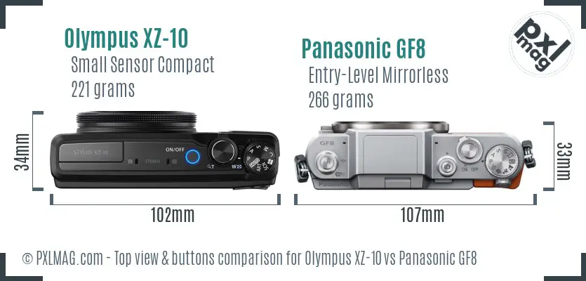 Olympus XZ-10 vs Panasonic GF8 top view buttons comparison