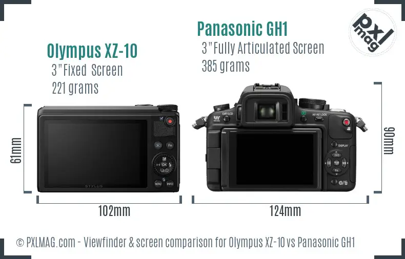 Olympus XZ-10 vs Panasonic GH1 Screen and Viewfinder comparison