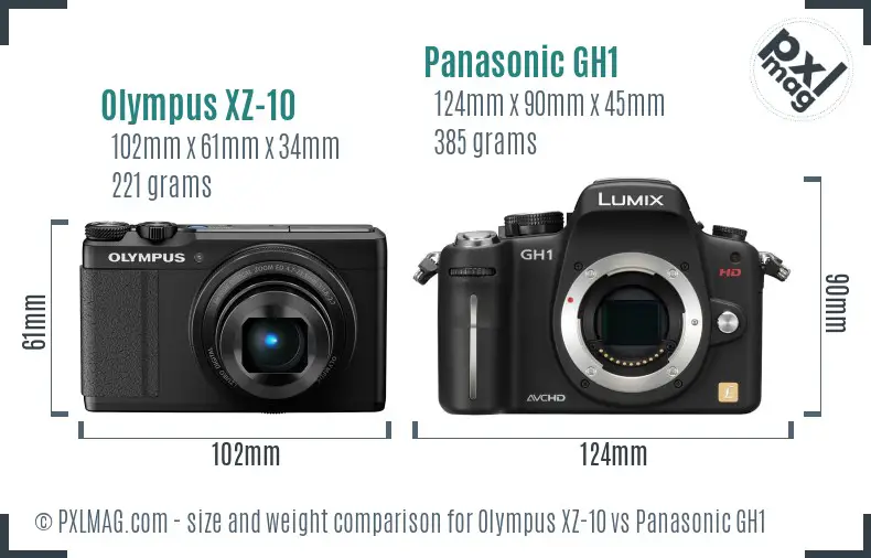 Olympus XZ-10 vs Panasonic GH1 size comparison