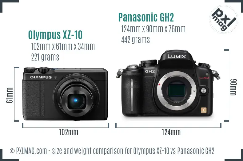 Olympus XZ-10 vs Panasonic GH2 size comparison Olympus XZ-10 vs Panasonic GH2 size comparison
