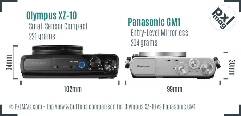 Olympus XZ-10 vs Panasonic GM1 top view buttons comparison Olympus XZ-10 vs Panasonic GM1 top view buttons comparison