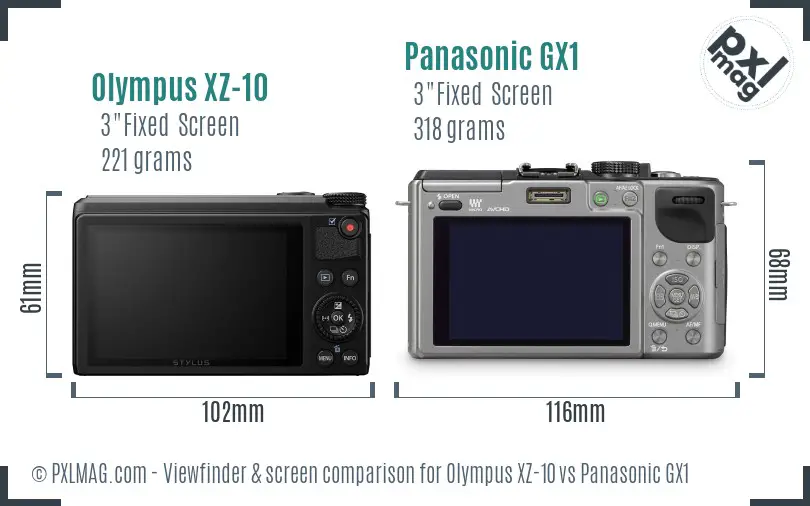 Olympus XZ-10 vs Panasonic GX1 Screen and Viewfinder comparison