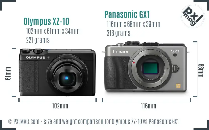 Olympus XZ-10 vs Panasonic GX1 size comparison